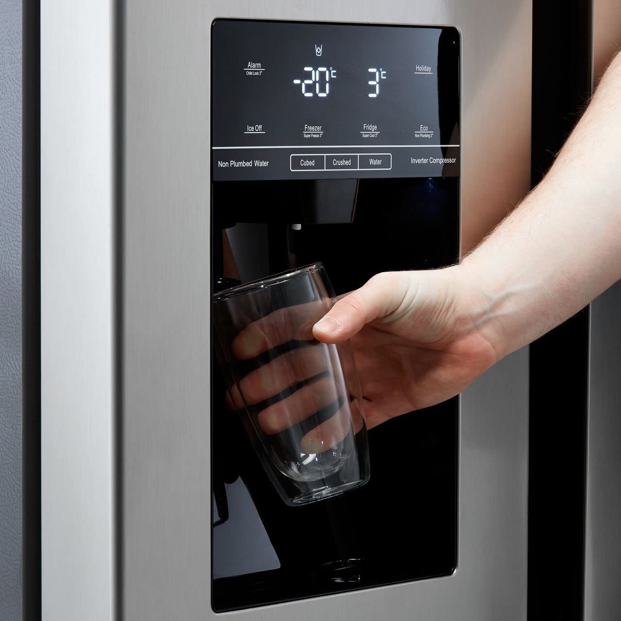 American Fridge Freezer with Water and Ice Dispenser Non Plumbed – No Pipes, No Problem!