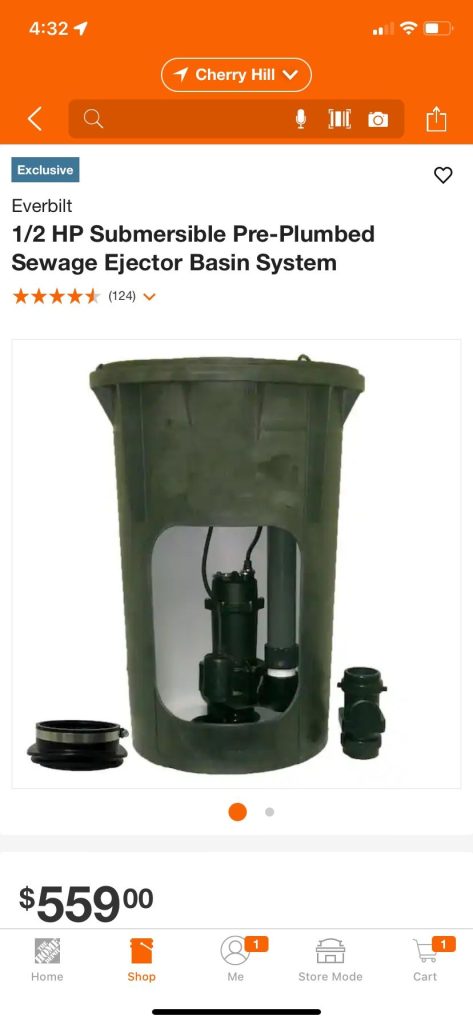 Everbilt 1/2 Hp Submersible Pre-Plumbed Sewage Ejector Basin System