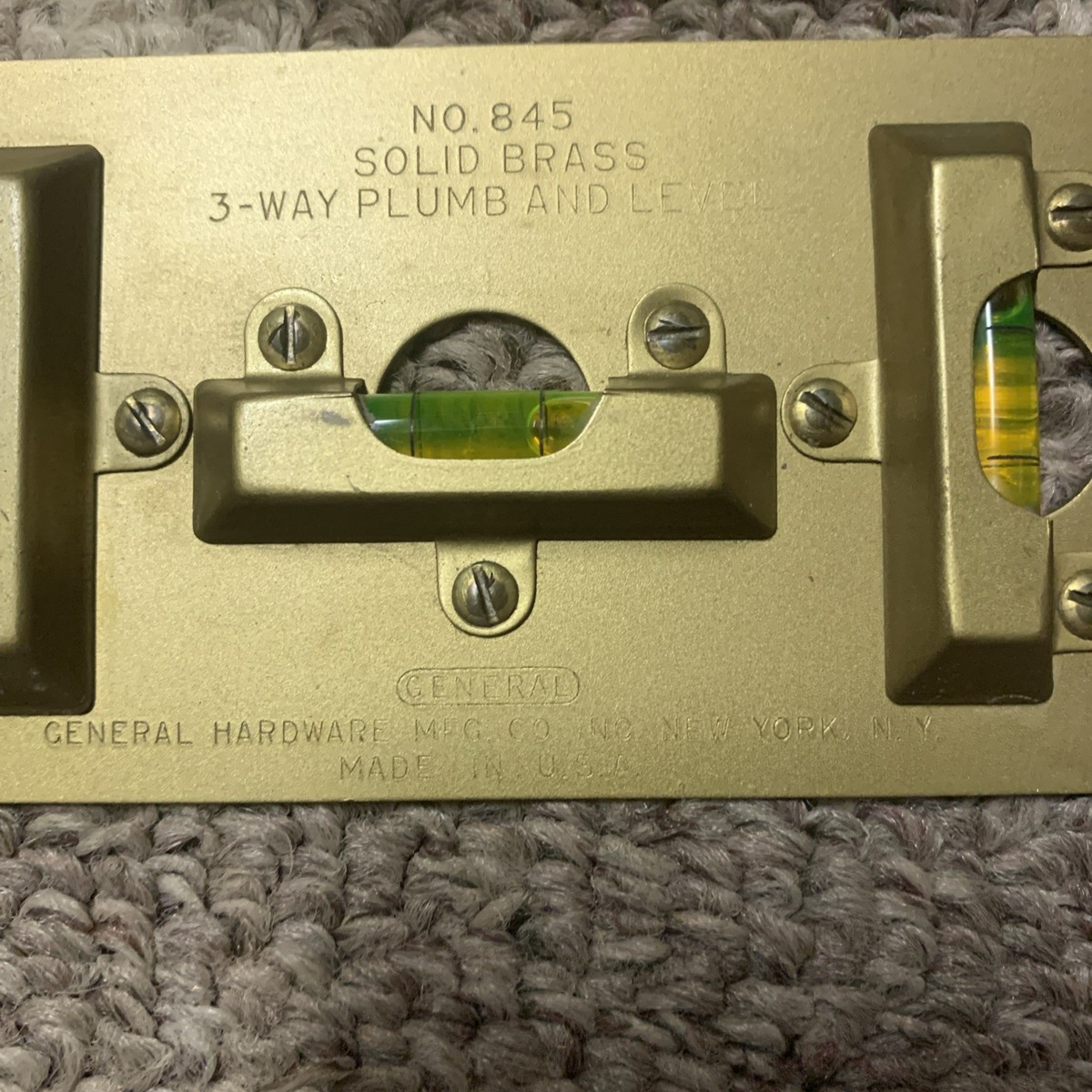 Antique Solid Brass 845 General 3 Way Plumb and Level – Precision Meets Vintage Craftsmanship