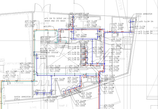Drawings Of Water Main Piv Plumbing Fixture On Commercial Buildings