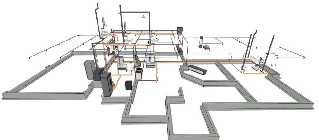 Plumbing Isometric For Multiple Floor Mount Rear Discharge Toilet Installation