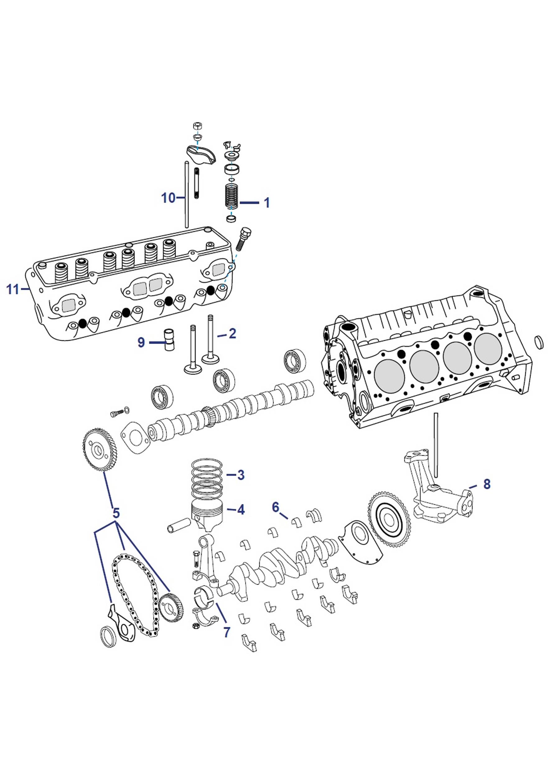 351 Windsor Engine Schematic: Plumbing Block to Lifter Cover