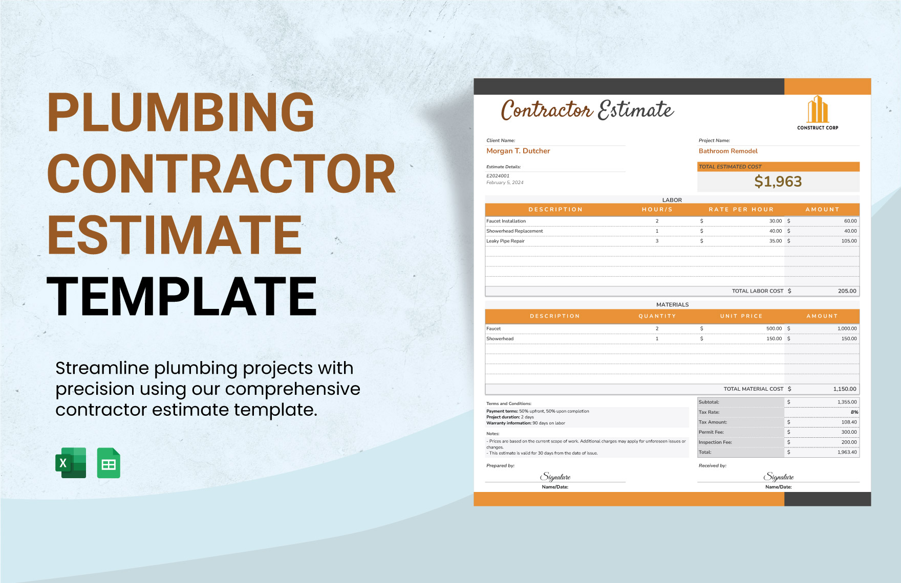 Plumbing Contractor O&P, Bond & Tax Cost Guide