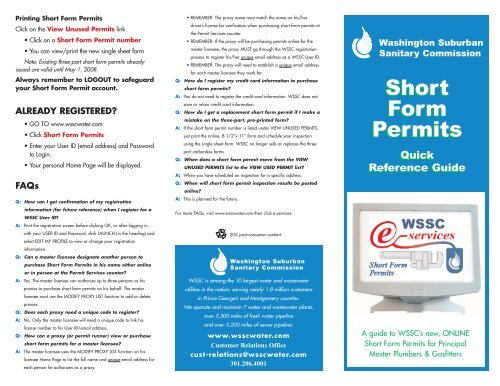 WSSC Short Form Plumbing Permit Cost Guide 2026