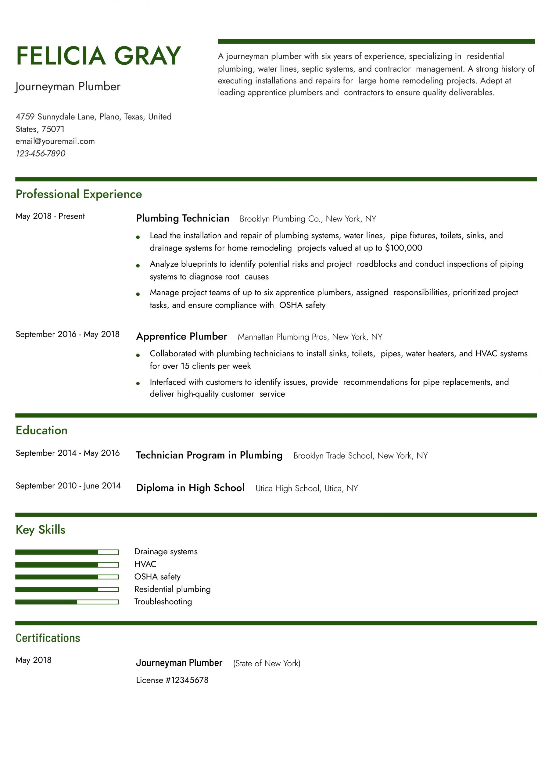 How Should An Apprentice Plumbing Resume Be Set Up?