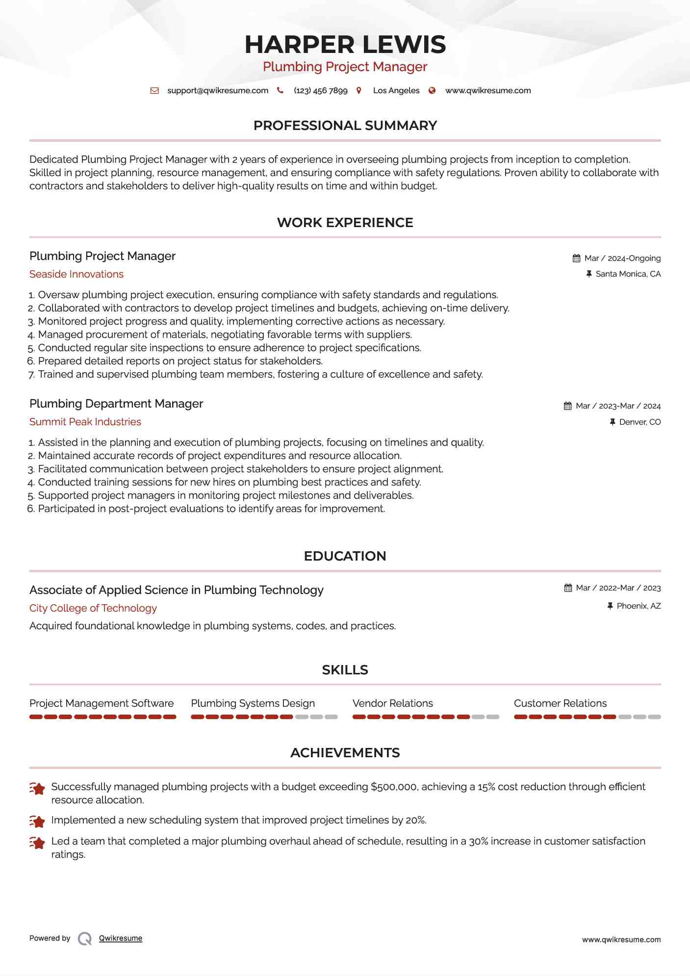 Job Description for Administrative Manager of a Plumbing Office