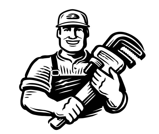 Plumber With Wrench Clip Art: Free Black & White Designs